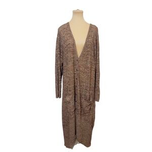 Monroe and Main Womens Cardigan Sweater 3X Brown Multicolor Knit Long Duster L/S